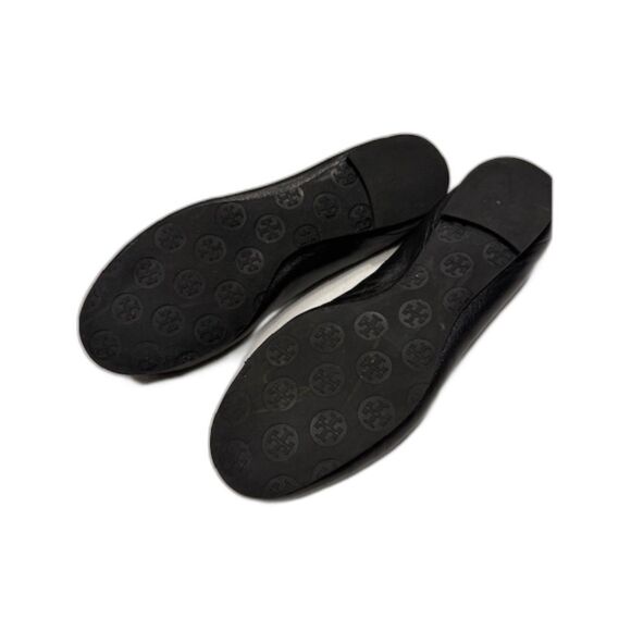 Tory Burch Reva Ballet Flats Black Leather Gold Logo Size 10M Retail $228 - Picture 4 of 8